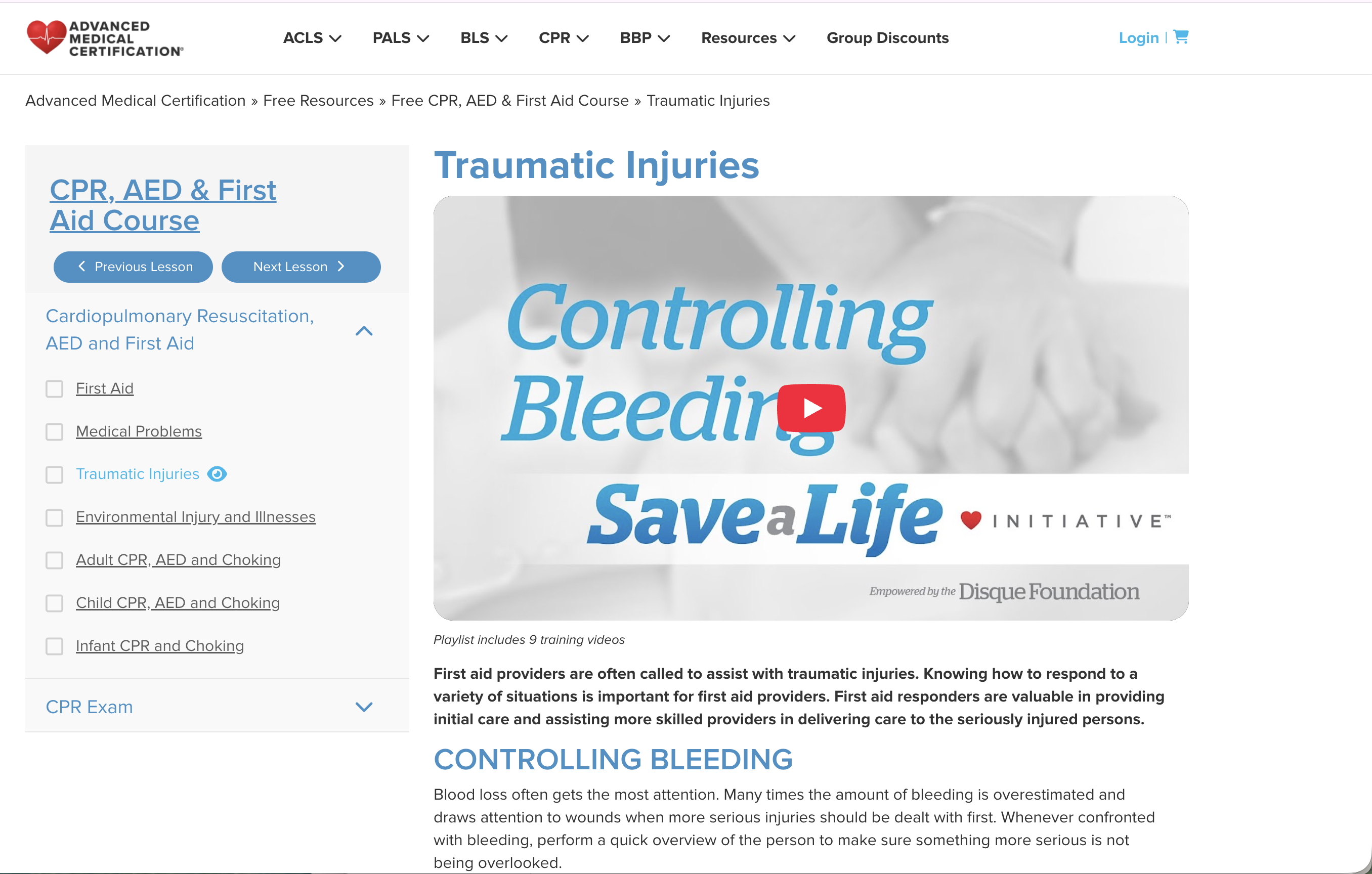 Save a Life LMS and course experience powered by Core dna