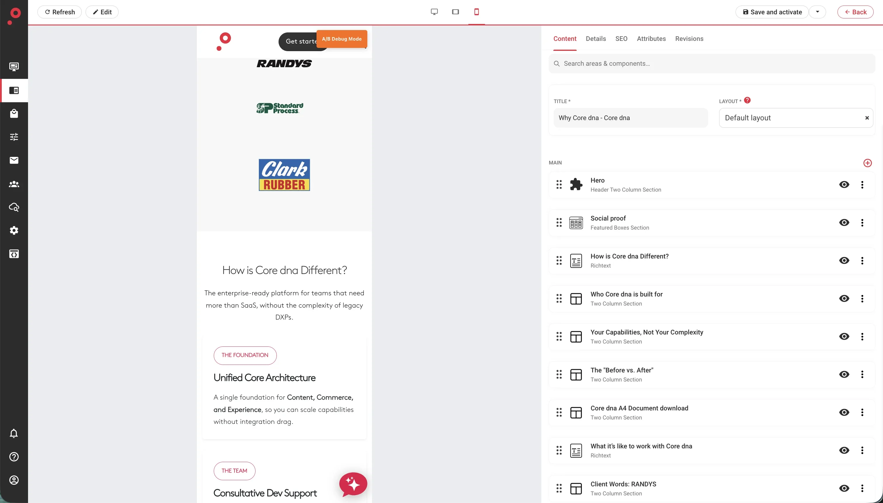 Core dna responsive live preview