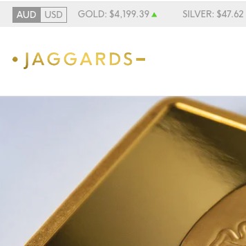 Gold bar with price display and Jaggards logo.