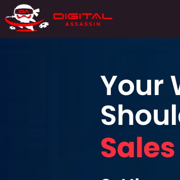 Digital Assassin logo with sales text on dark background