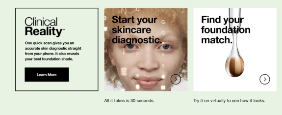 Clinical reality skin diagnostic and foundation match advertisement.