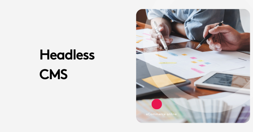 Team discussing headless CMS strategy with notes and tablets on table.