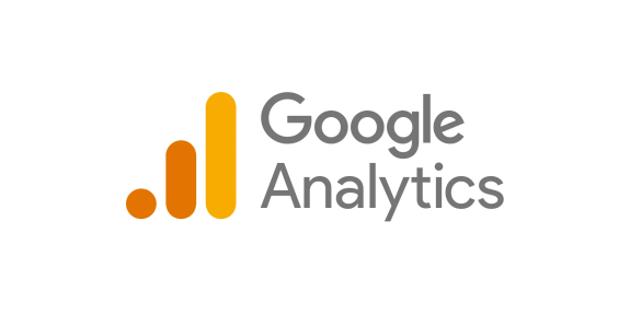 Google Analytics logo with orange bars and gray text on white background