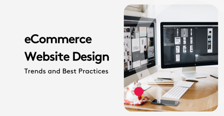 eCommerce website design trends and practices with computer screens showing layouts