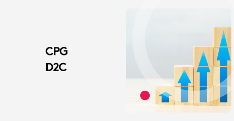 CPG D2C growth chart with blue arrows on wooden blocks