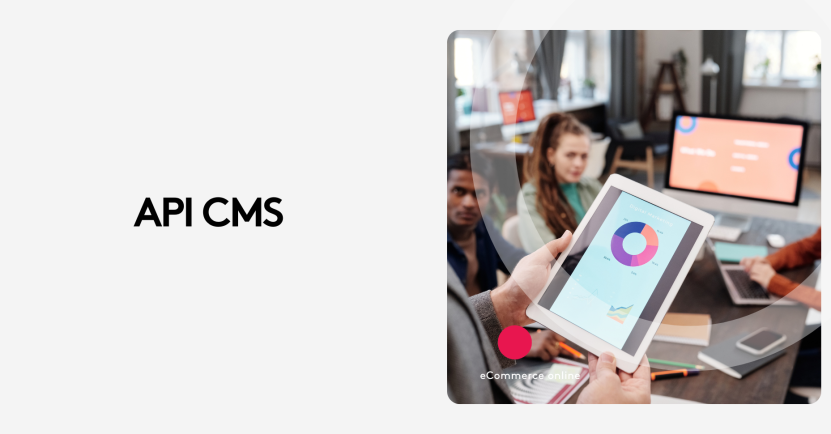 Team meeting discussing digital marketing with tablet visuals and API CMS