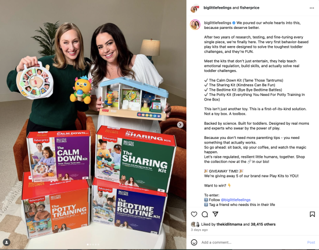 Big little feelings and fisherprice collaboration image from instagram showing the 4 kits