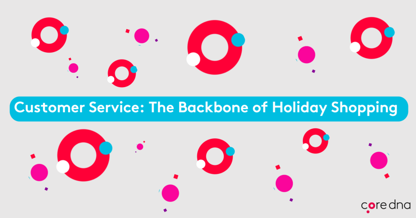 Customer service holiday shopping concept with colorful abstract design.
