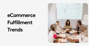 Team discussing eCommerce fulfillment trends in a meeting with a presentation.