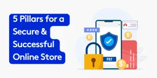 Illustration of secure online store elements with lock and mobile payment.