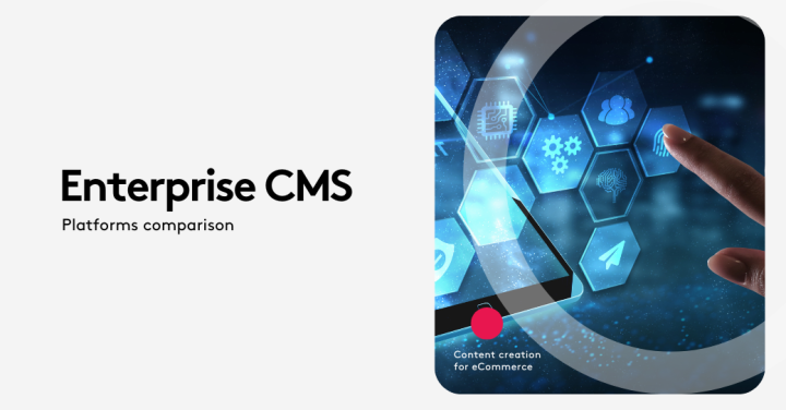 Enterprise CMS platforms comparison with digital interface and icons