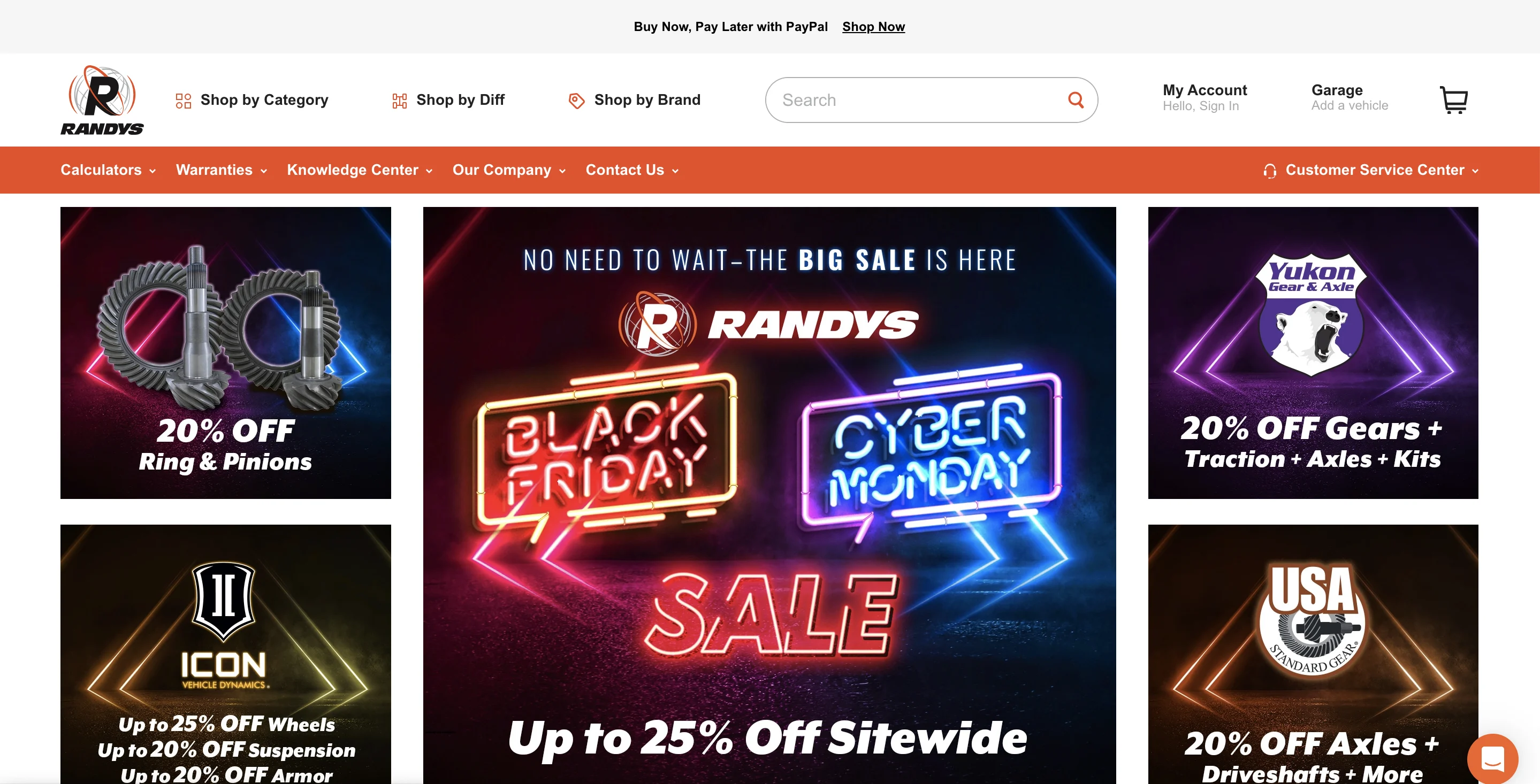 Randy's Black Friday and Cyber Monday sale promotion with discounts on auto parts.