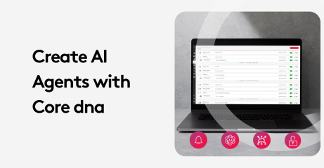Laptop displaying AI agent creation interface with Core dna software.