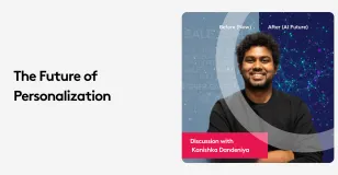 The Future of Personalization discussion with person smiling in front of AI-themed background.