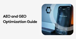 AEO and GEO optimization guide text next to an iPhone displaying ChatGPT interface.