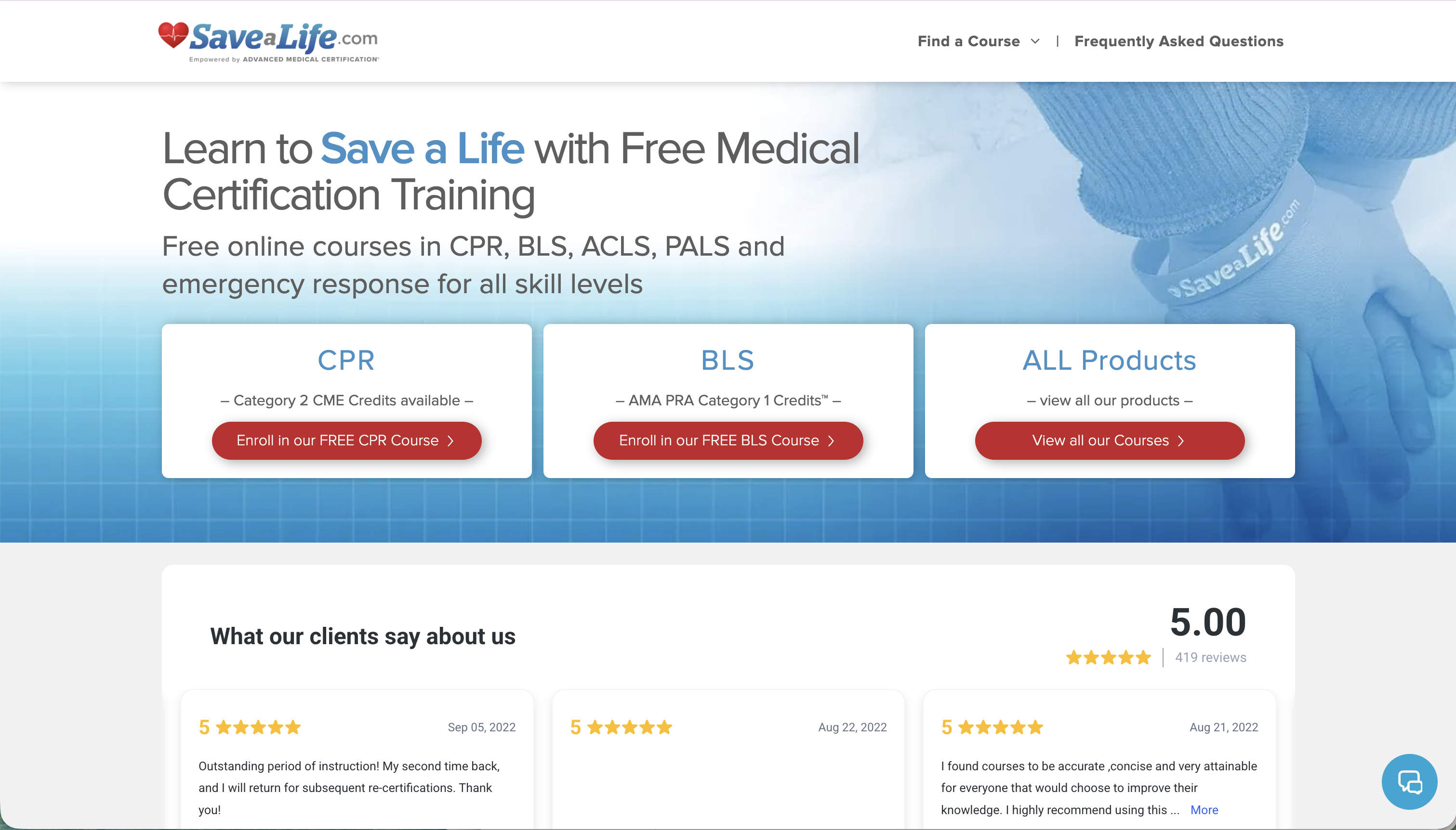 Save a Life homepage powered by Core dna