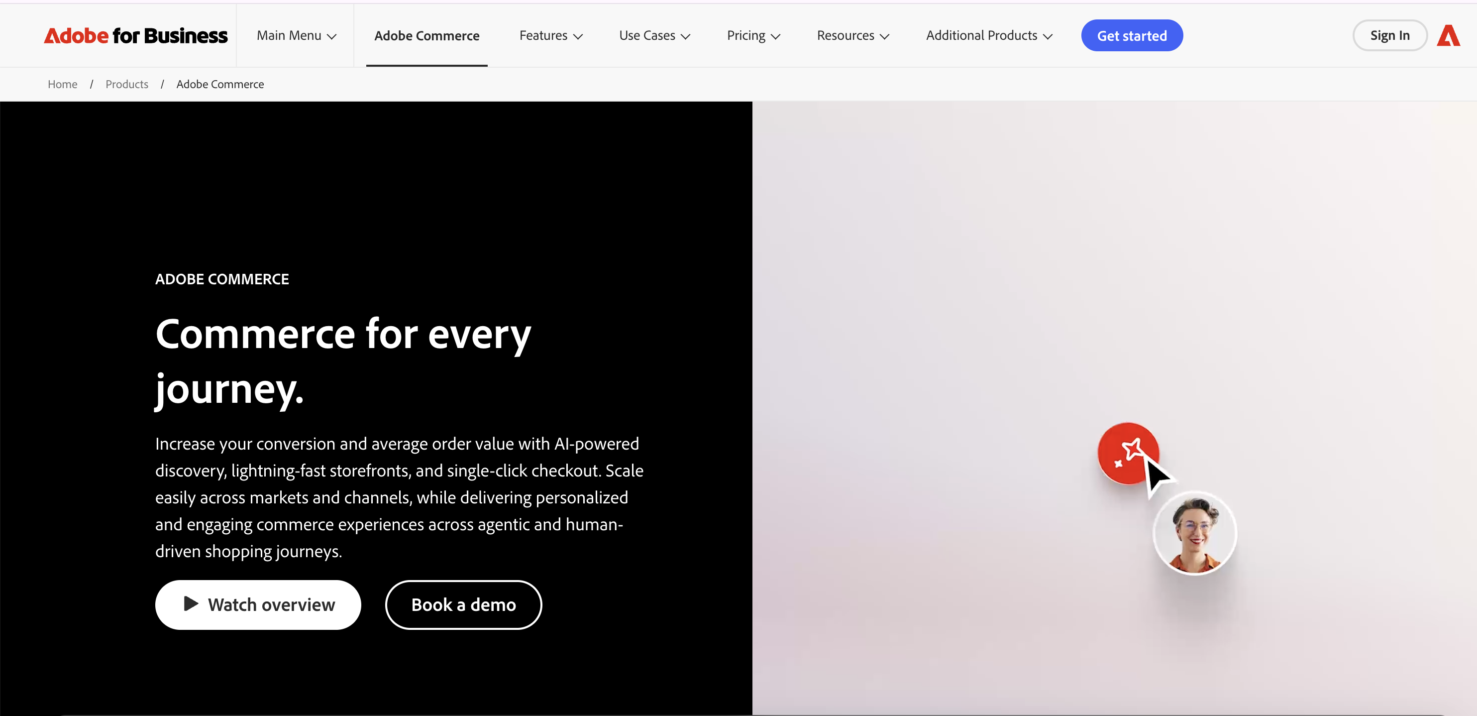 Adobe Commerce homepage: Commerce for every journey.