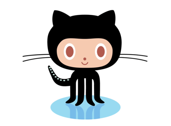 GitHub's Octocat mascot standing in a blue puddle.