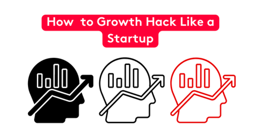 Infographic with growth hack and startup icons and text.