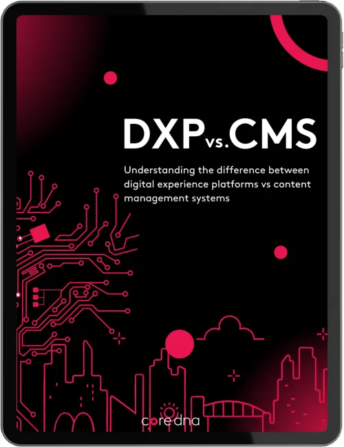 Digital experience platforms vs content management systems comparison on a tablet screen.