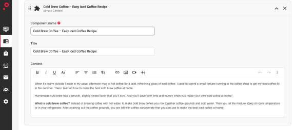 Interface showing cold brew coffee easy iced coffee recipe content