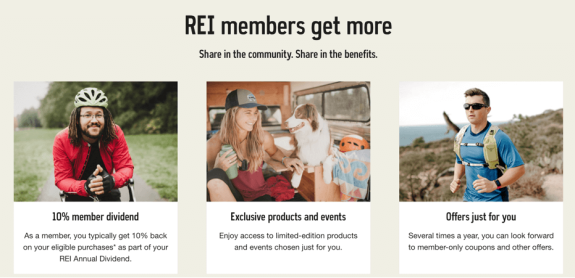 REI members benefits overview including dividend, exclusive products, and offers.