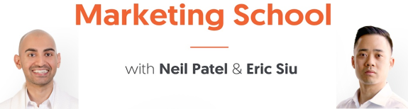 Marketing School podcast banner with two hosts smiling.