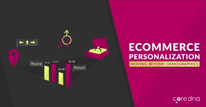 Ecommerce personalization graphic showing age demographics and customization.