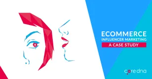 Geometric illustration of two faces with ecommerce influencer marketing case study text