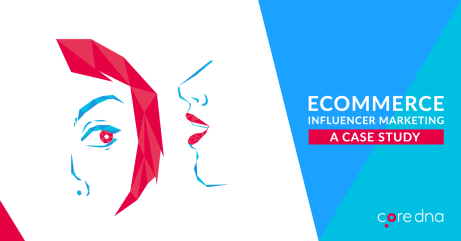 Geometric illustration of two faces with ecommerce influencer marketing case study text