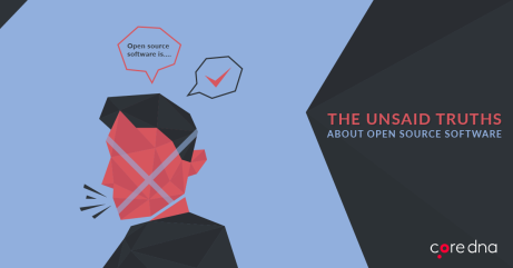 Abstract illustration with text discussing unsaid truths about open source software.