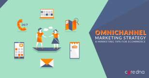 Graphic of omnichannel marketing strategy with ecommerce tips and illustrations.