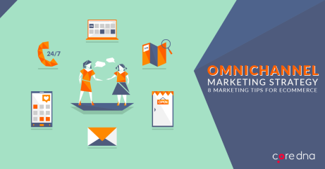 Graphic of omnichannel marketing strategy with ecommerce tips and illustrations.