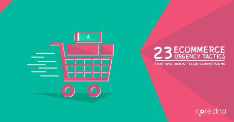 Graphic of a shopping cart and text about ecommerce urgency tactics to boost conversions.
