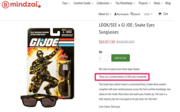 GI Joe Snake Eyes sunglasses and packaging on Mindzai product page.
