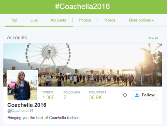 Coachella 2016 social media page showing festival scene with ferris wheel.