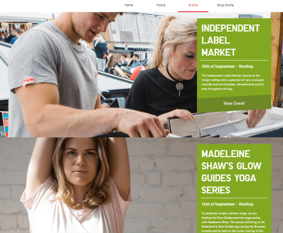 Promo for Independent Label Market and Madeleine Shaw's yoga event.