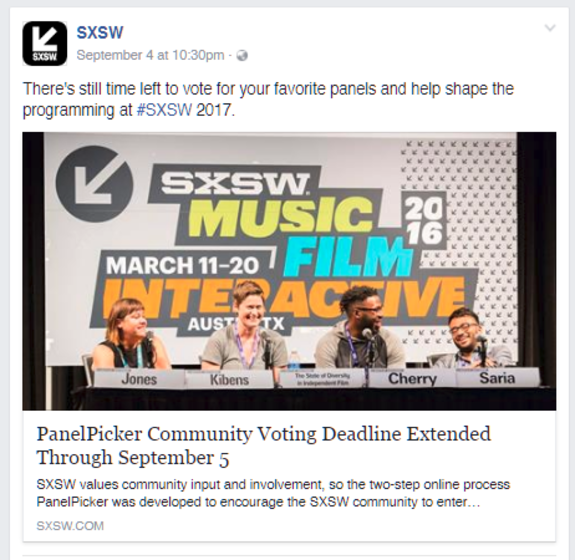 SXSW 2016 panel discussion with four speakers on stage about music, film, and interactive.