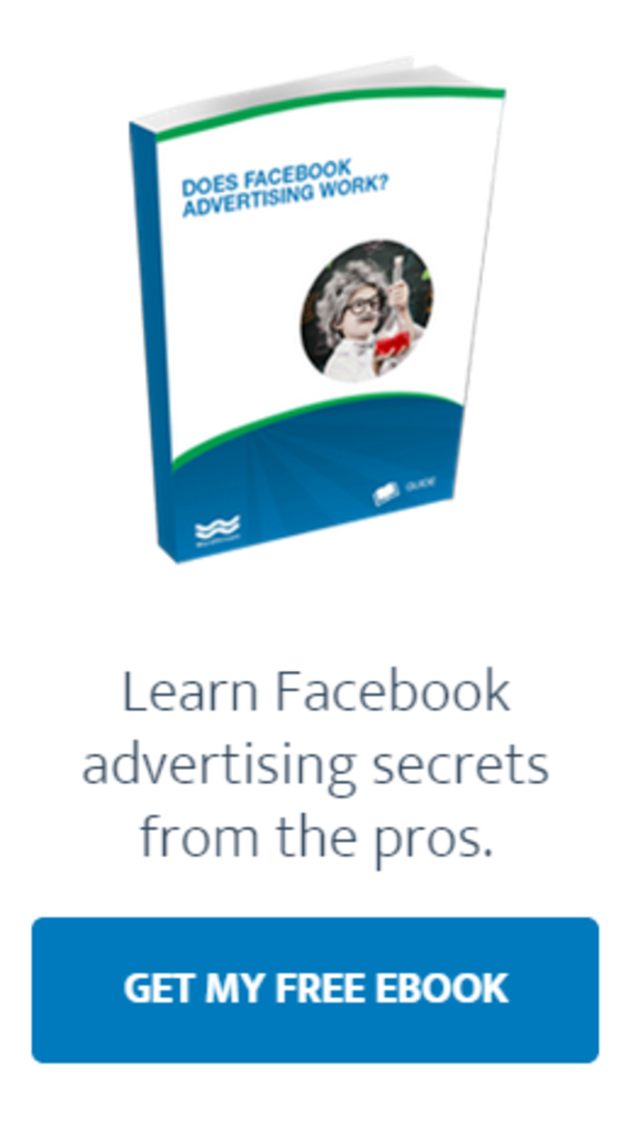 Ebook cover titled 'Does Facebook Advertising Work' with download button.