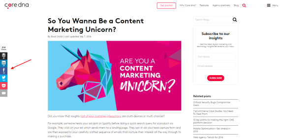 Core dna article on content marketing featuring a colorful unicorn graphic.