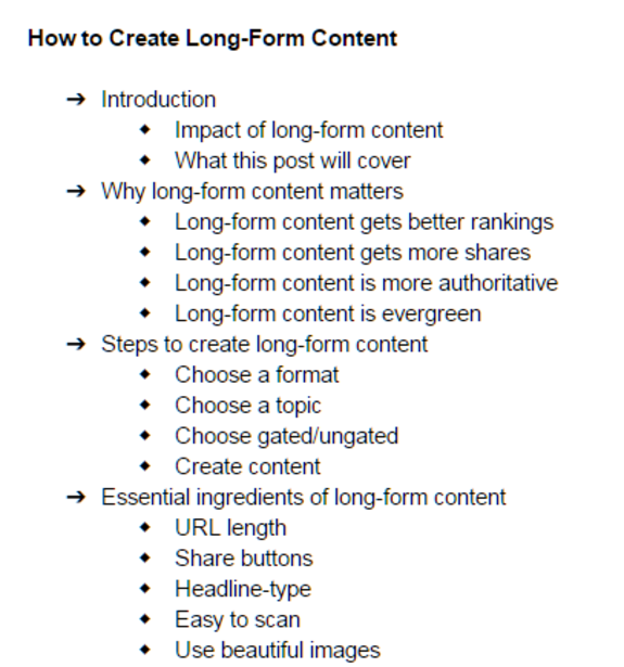 How to create long-form content guide with steps and benefits listed.