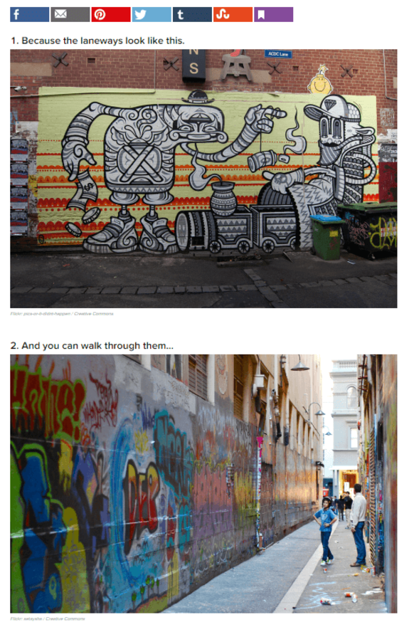Laneway in Melbourne with vibrant graffiti art on walls.