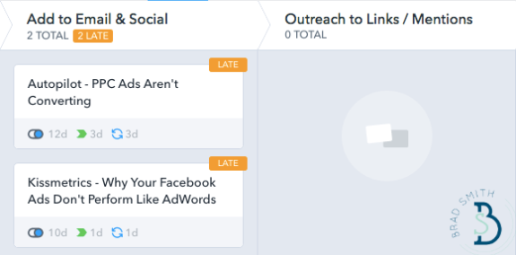 Task management dashboard showing overdue tasks for email and social media.