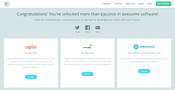 Image showcasing software discounts from Zapier, Crazy Egg, and Unbounce.