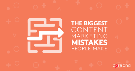 Graphic of content marketing mistakes on orange background with maze icon.