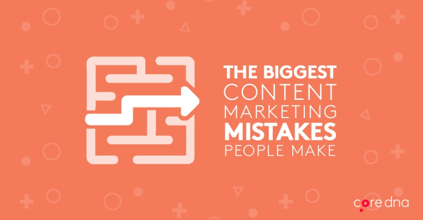 Graphic of content marketing mistakes on orange background with maze icon.