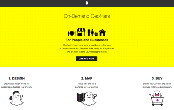 Snapchat on-demand geofilters promotion for people and businesses.