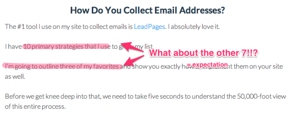 Highlighted text in email collection strategies with pink annotations.
