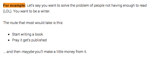 Text example of writing and publishing process with humor