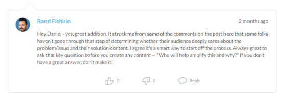 User comment on audience engagement and content amplification strategy.